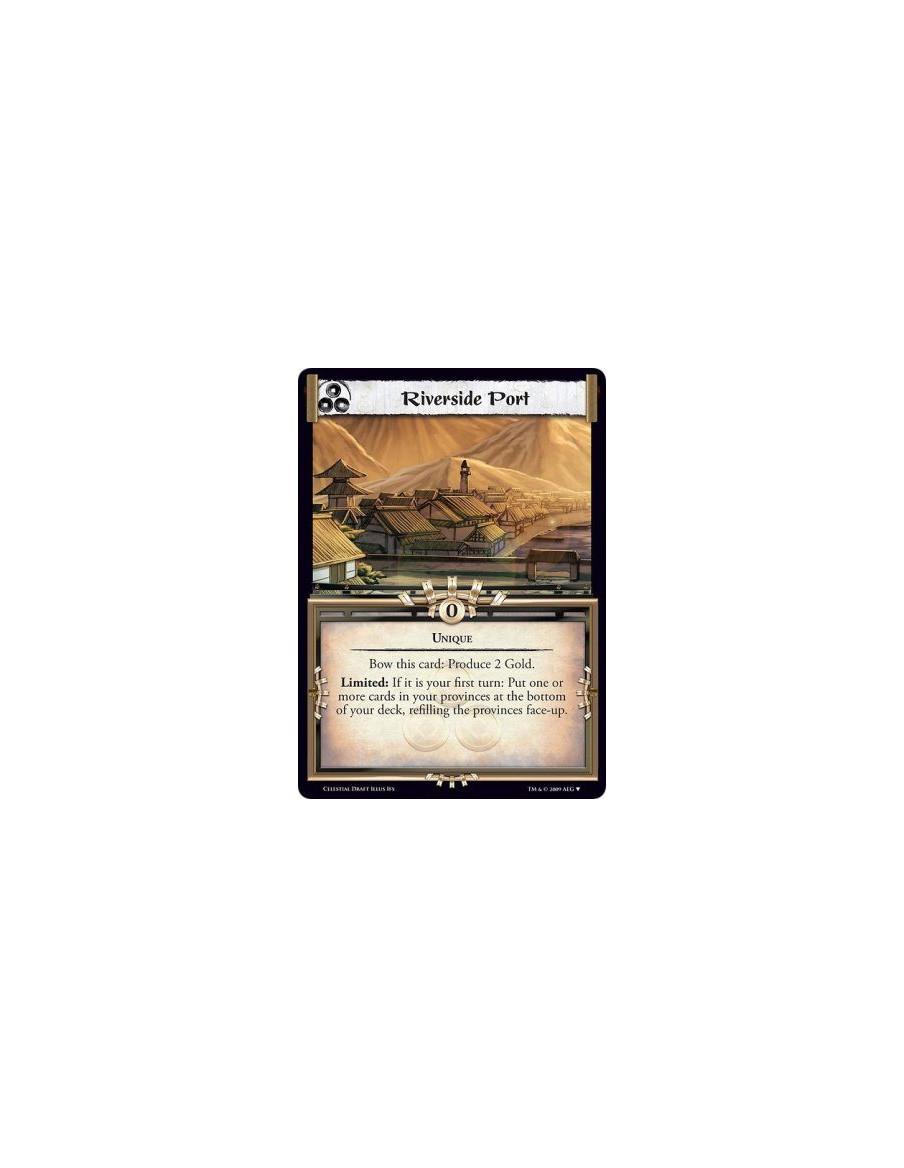 Riverside Port  - Port • UniqueBow this card: Produce 2 Gold. Limited: If it is your first turn: Put one or more cards in your p