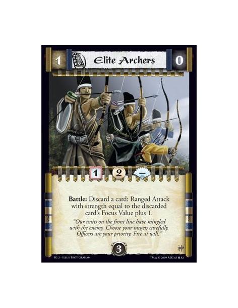 Elite Archers  - Battle: Discard a card: Ranged Attack with strength equal to the discarded card’s Focus Value plus 1.