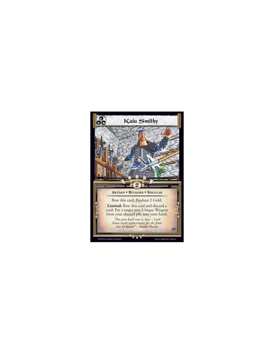Kaiu Smithy  - Artisan • Retainer • Singular Bow this card: Produce 2 Gold. Limited: Bow this card and discard a card: Put a tar