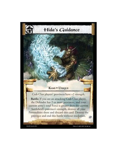 Hida's Guidance (Spanish)  - Kami • Unique Crab Clan players’ provinces have +2 strength. Battle: If you are an attacking Crab C