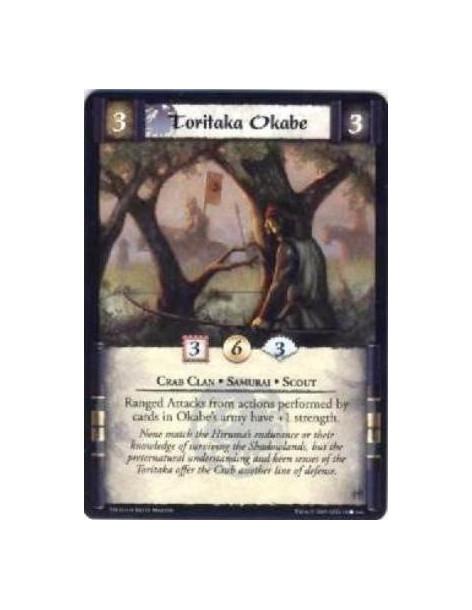 Toritaka Okabe  - Crab Clan • Samurai • Scout Ranged Attacks from actions performed by cards in Okabe’s army have +1 strength.