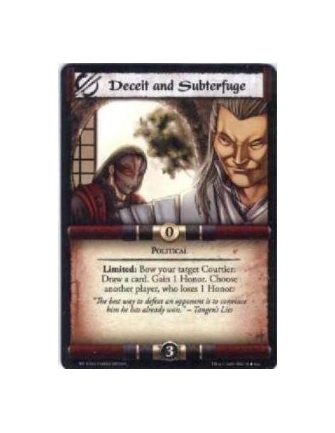 Deceit and Subterfuge  - Political Limited: Bow your target Courtier: Draw a card. Gain 1 Honor. Choose another player, who lose