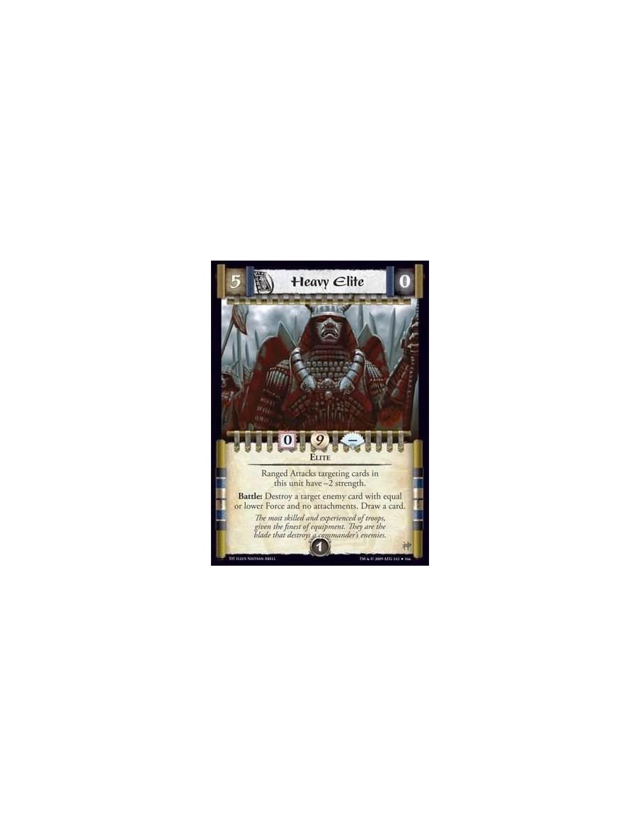 Heavy Elite  - Elite Ranged Attacks targeting cards in this unit have -2 strength. Battle: Destroy a target enemy card with equa