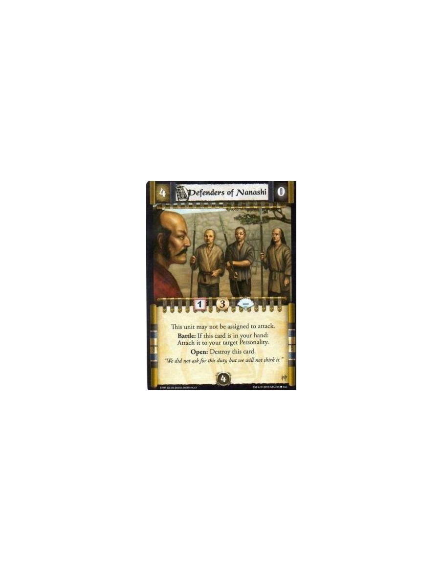 Defenders of Nanashi  - This unit may not be assigned to attack. Battle: If this card is in your hand: Attach it to your target 