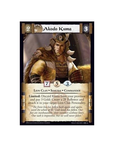 Akodo Kuma  - Lion Clan • Samurai • Commander Limited: Discard Kuma from your province and pay 3 Gold: Create a 2F Follower and