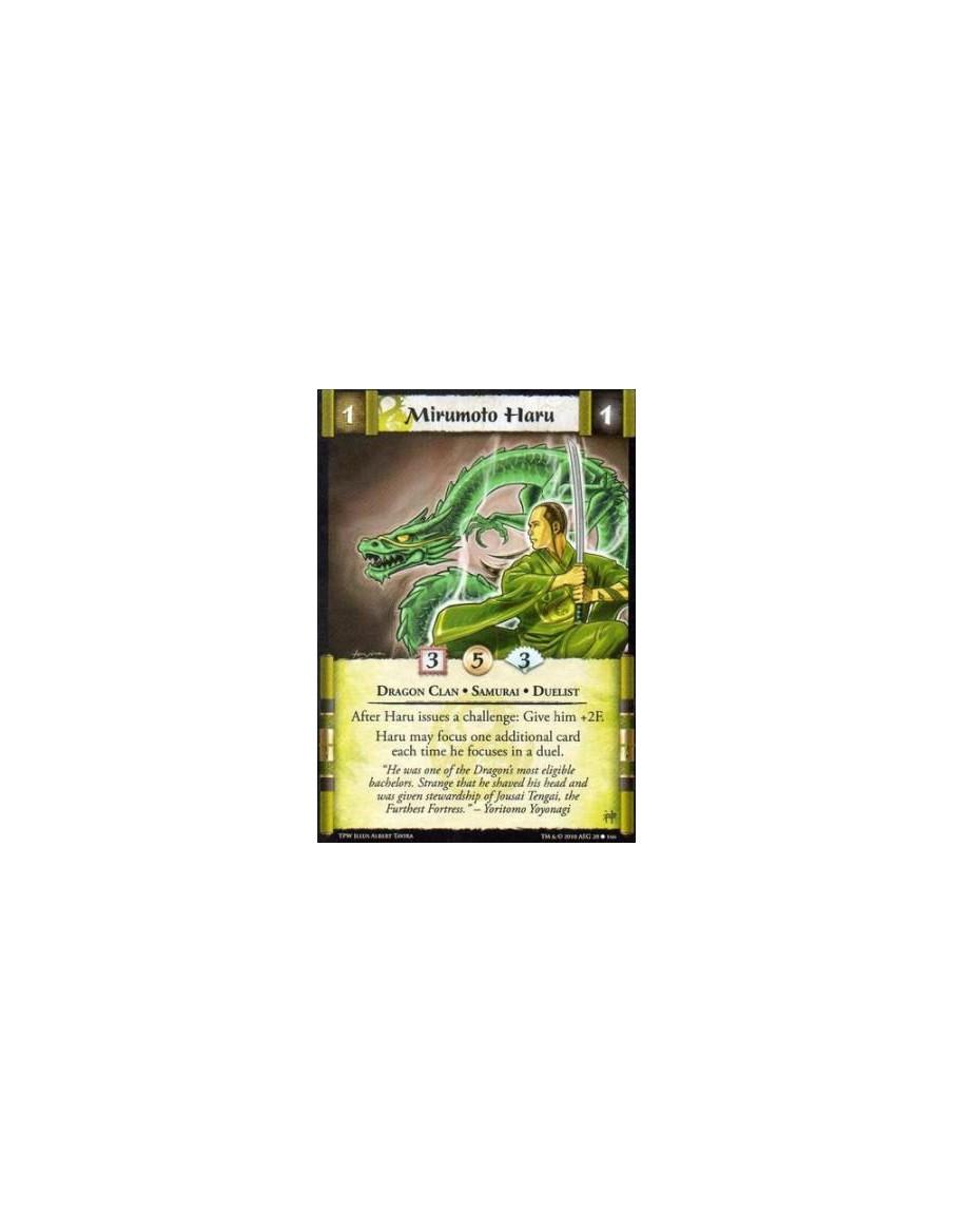 Mirumoto Haru  - Dragon Clan • Samurai • Duelist After Haru issues a challenge: Give him +2F. Haru may focus one additional card