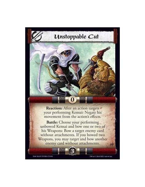 Unstoppable Cut  - Reaction: After an action targets your performing Kensai: Negate his movement from the action’s effects. Batt