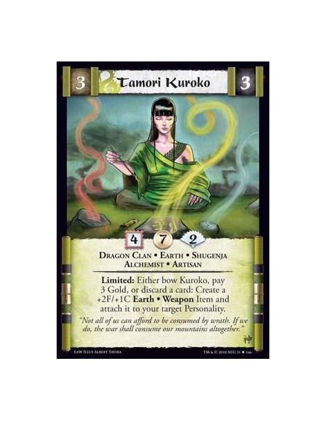Tamori Kuroko (Spanish)  - Dragon Clan • Earth • Shugenja • Alchemist • Artisan Limited: Either bow Kuroko, pay 3 Gold, or disca
