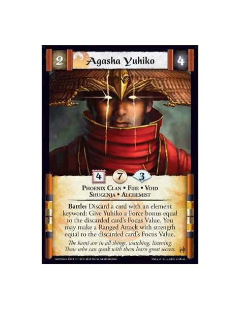 Agasha Yuhiko  - Phoenix Clan • Fire • Void • Shugenja • Alchemist Battle: Discard a card with an element keyword: Give Yuhiko a