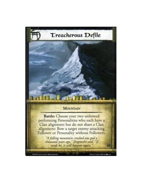 Treacherous Defile  - Mountain Battle: Choose your two unbowed performing Personalities who each have a Clan alignment but do no