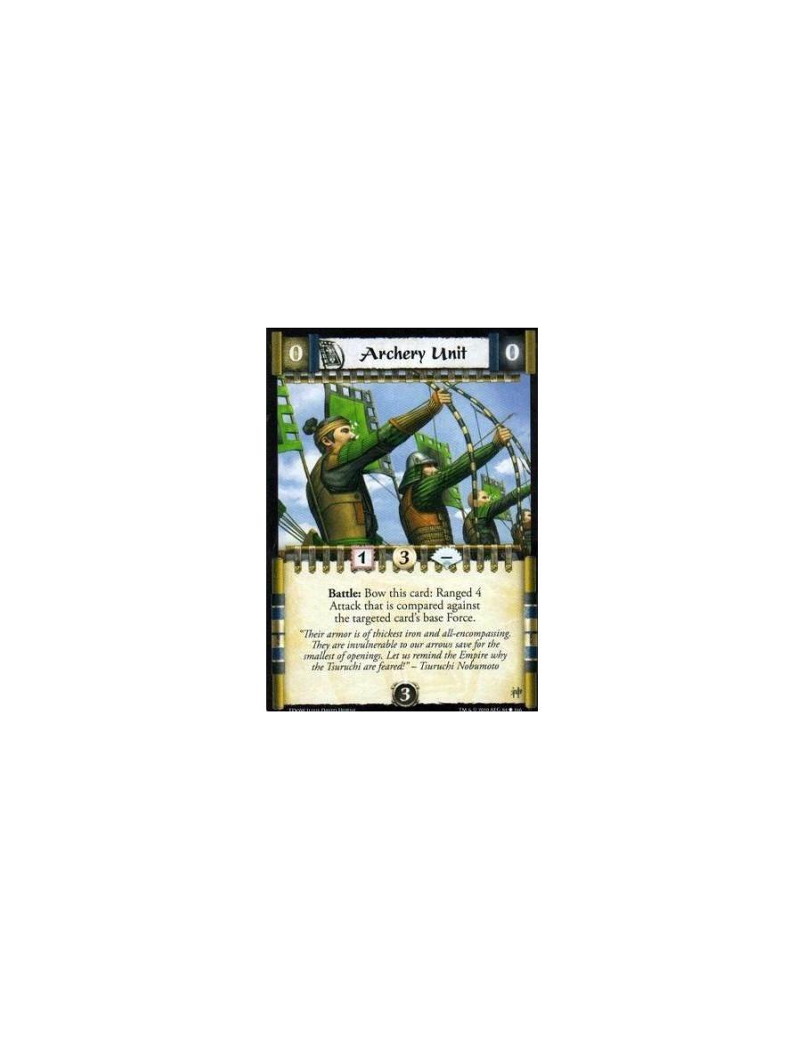 Archery Unit (Spanish)  - Battle: Bow this card: Ranged 4 Attack that is compared against the targeted card’s base Force.