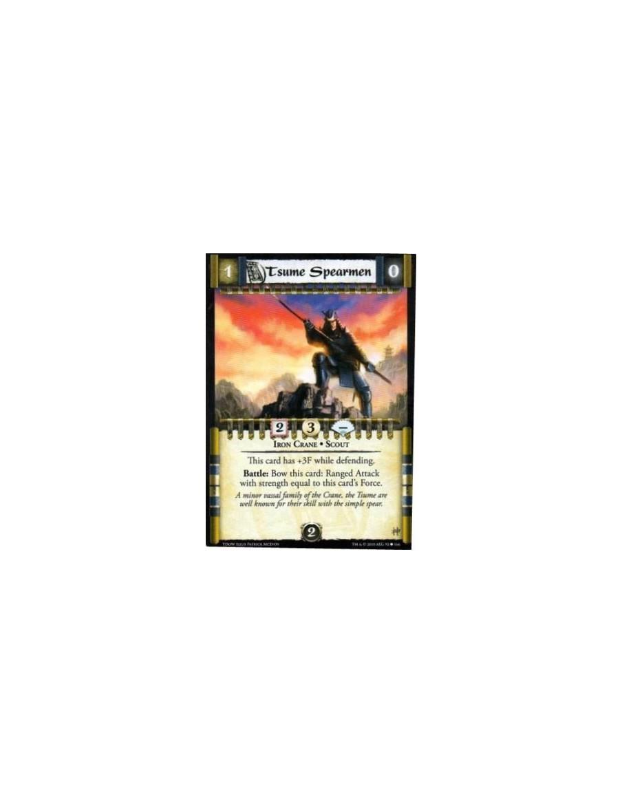 Tsume Spearmen  - Iron Crane • Scout This card has +3F while defending. Battle: Bow this card: Ranged Attack with strength equal