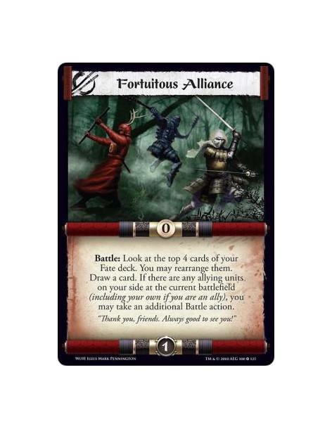 Fortuitous Alliance  - Battle: Look at the top 4 cards of your Fate deck. You may rearrange them. Draw a card. If there are any