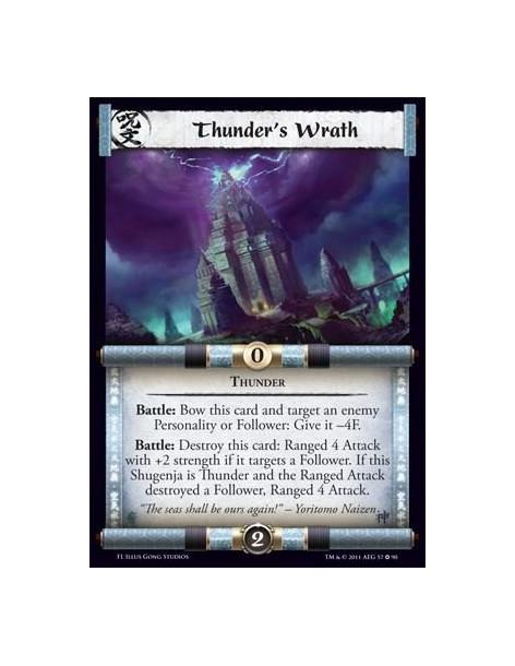 Thunder's Wrath  - ThunderBattle: Bow this card and target an enemy Personality or Follower: Give it -4F. Battle: Destroy this c