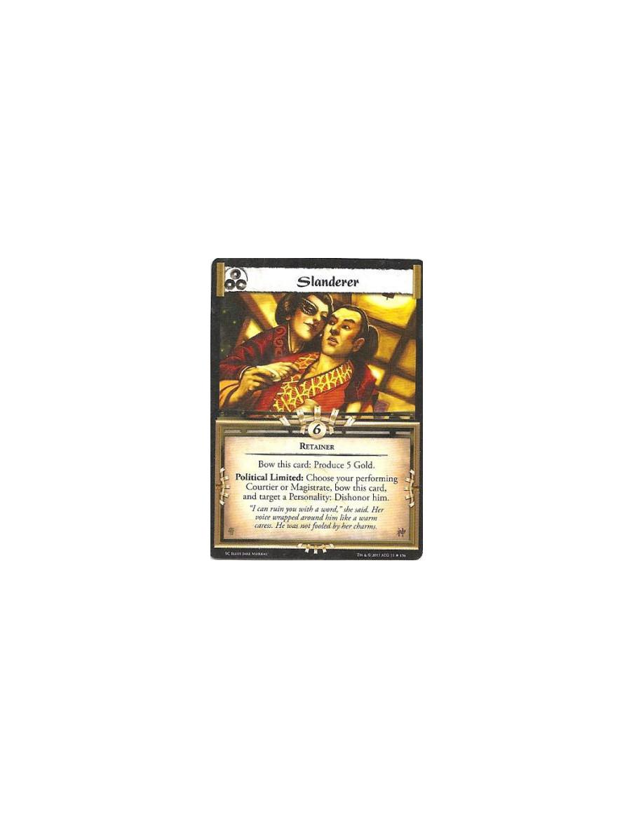Slanderer  - RetainerBow this card: Produce 5 Gold. Political Limited: Choose your performing Courtier or Magistrate, bow this c