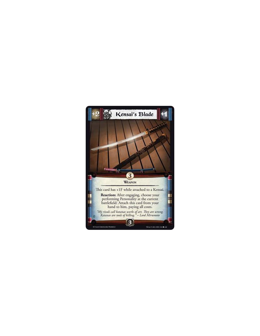 Kensai's Blade  - WeaponThis card has +1F while attached to a Kensai. Reaction: After engaging, choose your performing Personali