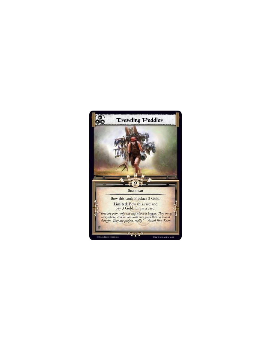 Traveling Peddler  - SingularBow this card: Produce 2 Gold. Limited: Bow this card and pay 3 Gold: Draw a card.