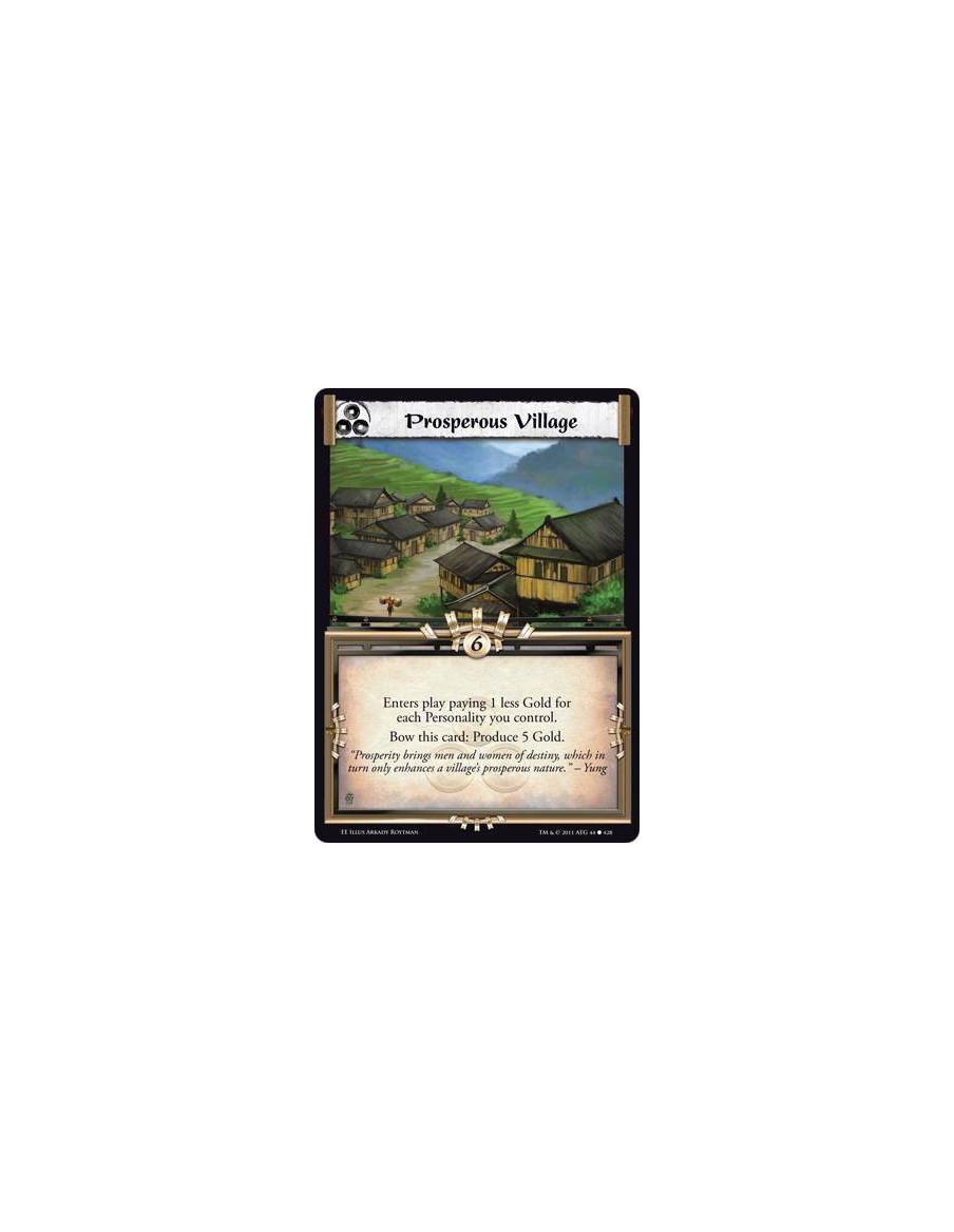 Prosperous Village  - Enters play paying 1 less Gold for each Personality you control. Bow this card: Produce 5 Gold.
