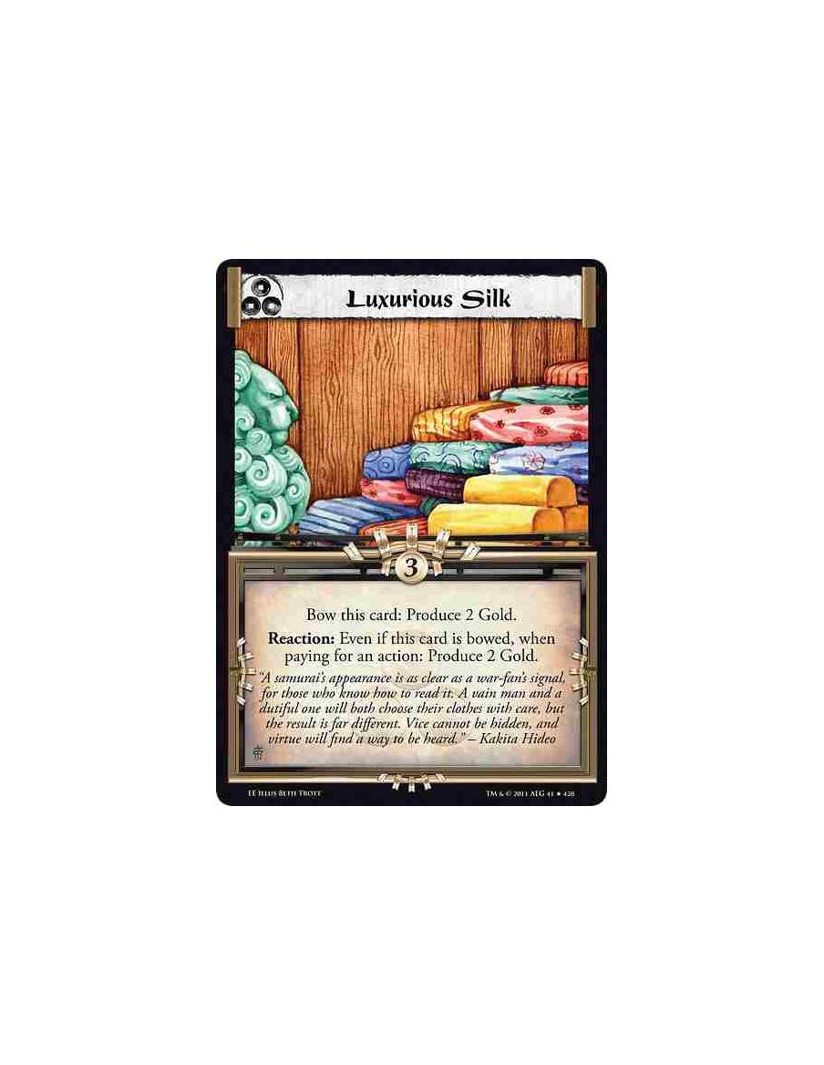 Luxurious Silk  - Bow this card: Produce 2 Gold. Reaction: Even if this card is bowed, when paying for an action: Produce 2 Gold