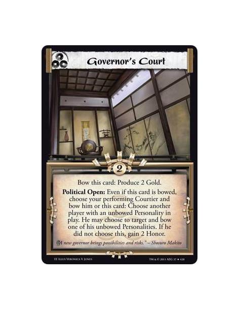 Governor's Court  - Bow this card: Produce 2 Gold. Political Open: Even if this card is bowed, choose your performing Courtier a