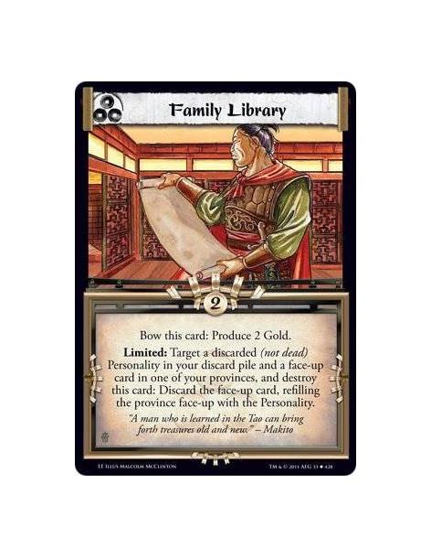 Family Library  - Bow this card: Produce 2 Gold. Limited: Target a discarded (not dead) Personality in your discard pile and a f