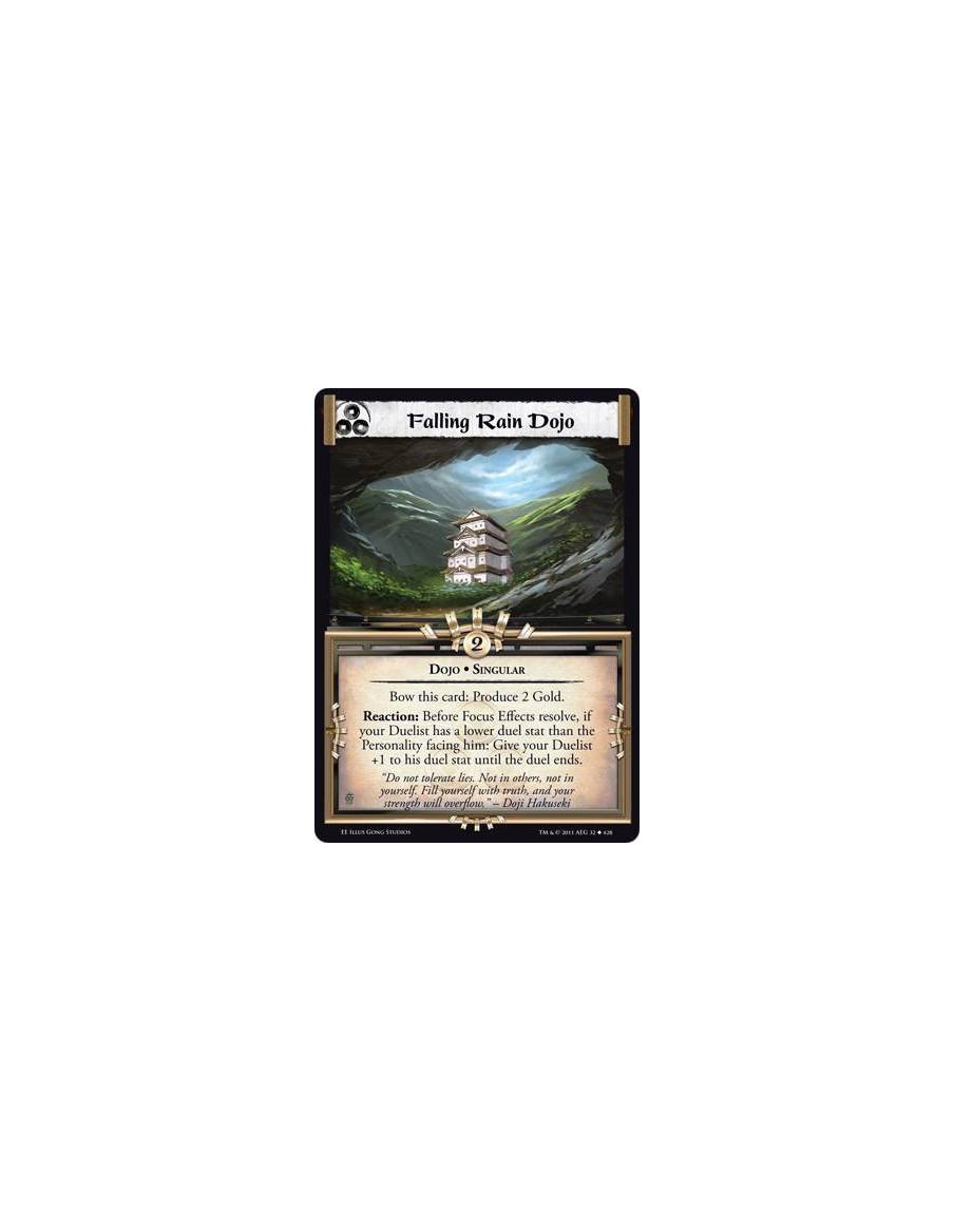 Falling Rain Dojo  - Dojo • SingularBow this card: Produce 2 Gold. Reaction: Before Focus Effects resolve, if your Duelist has a