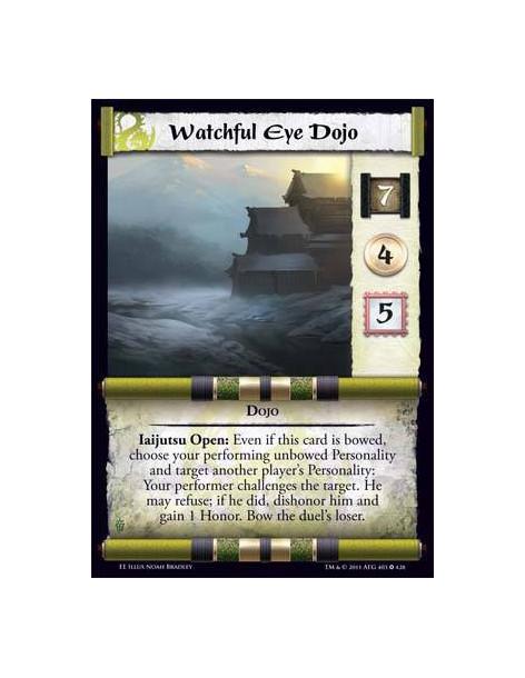 Watchful Eye Dojo  - DojoIaijutsu Open: Even if this card is bowed, choose your performing unbowed Personality and target anothe