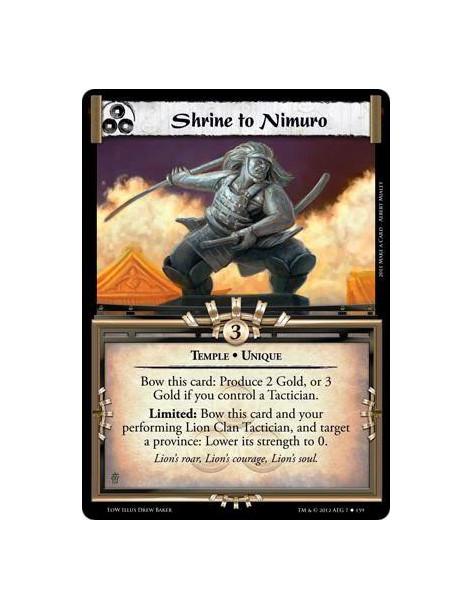 Shrine to Nimuro  - Temple • UniqueBow this card: Produce 2 Gold, or 3 Gold if you control a Tactician. Limited: Bow this card a
