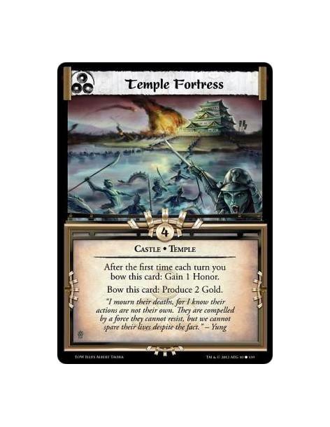 Temple Fortress  - Castle • TempleAfter the first time each turn you bow this card: Gain 1 Honor. Bow this card: Produce 2 Gold.