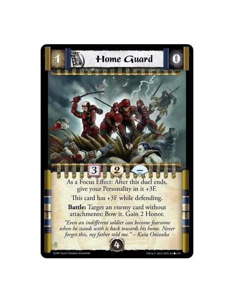 Home Guard  - As a Focus Effect: After this duel ends, give your Personality in it +3F. This card has +3F while defending. Battl