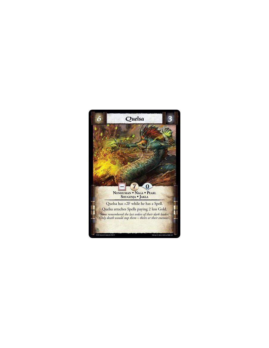 Quelsa  - Nonhuman • Naga • Pearl • Shugenja • JaklaQelsa has +2F whike he has a Spell. Quelsa attaches Spell paying 2 less Gold