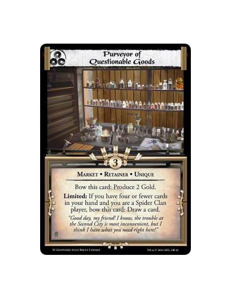 Purveyor of Questionable Goods  - Market • Retainer • UniqueBow this card: Produce 2 Gold.Limited: If you have four or fewer car