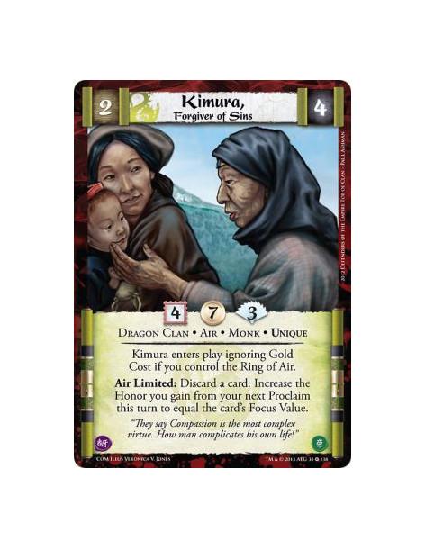 Kimura, Forgiver of Sins FOIL  - Dragon Clan • Air • Monk • UniqueKimura enters play ignoring Gold Cost if you control the Ring