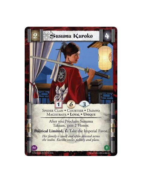 Susumu Kuroko  - Spider Clan • Courtier • Daimyo • Magistrate • Loyal • UniqueAfter you Proclaim Susumu Takuan, gain 2 Honor.Pol