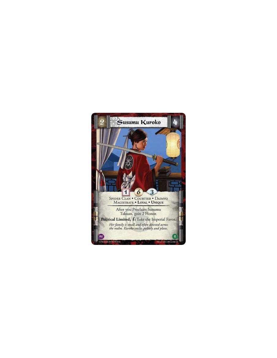 Susumu Kuroko  - Spider Clan • Courtier • Daimyo • Magistrate • Loyal • UniqueAfter you Proclaim Susumu Takuan, gain 2 Honor.Pol