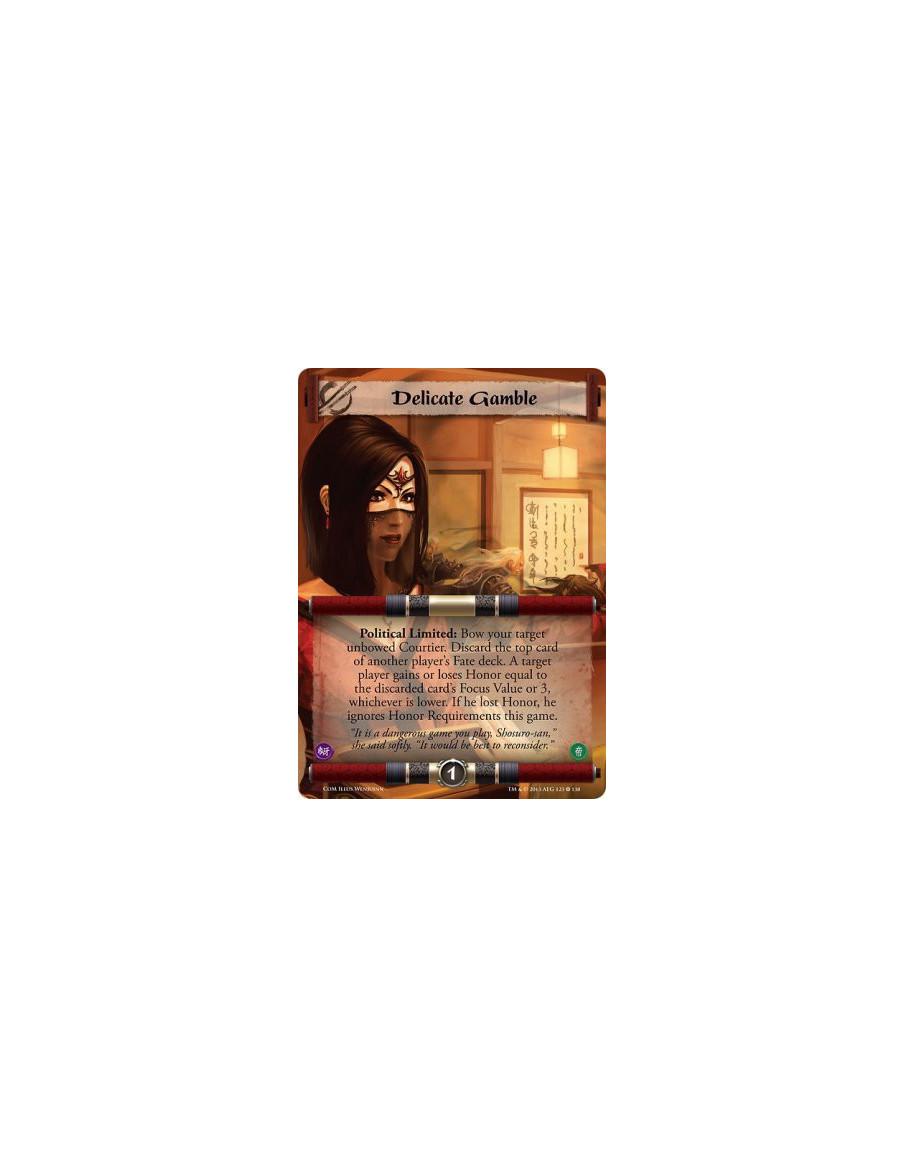 Delicate Gamble FULL BLEED  - Political Limited: Bow your target unbowed Courtier. Discard the top card of another player's Fate