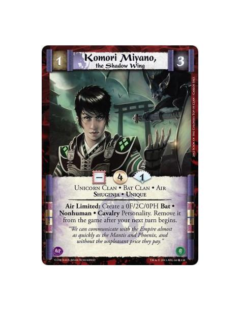 Komori Miyano, the Shadow Wing FOIL  - Unicorn Clan • Bat Clan • Air • Shugenja • Unique  Air Limited: Create a 0F/2C/0PH Bat •