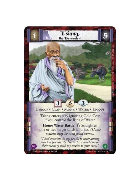 Tsiang, the Benevolent FOIL  - Unicorn Clan • Monk • Water • Unique  Tsiang enters play ignoring Gold Cost if you control the Ri