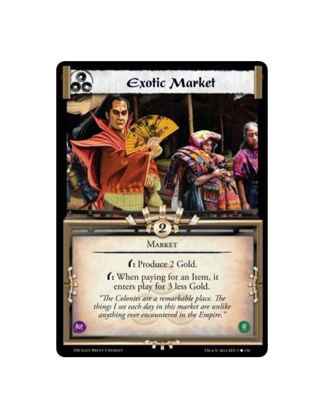 Exotic Market  - Marketw: Produce 2 Gold.w: When paying for an Item, it enters play for 3 less Gold.
