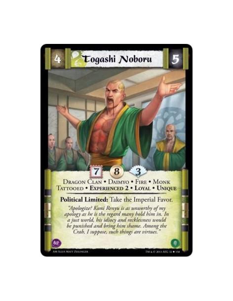 Togashi Noboru Exp2  - Daimyo • Dragon Clan • Experienced 2 • Fire • Loyal • Monk • Tattooed • Unique  Political Limited: Take t