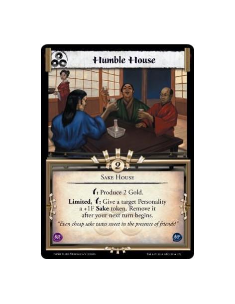 Humble House  - Sake Housew: Produce 2 Gold. Limited, w: Give a target Personality a +1F Sake token. Remove it after your next t