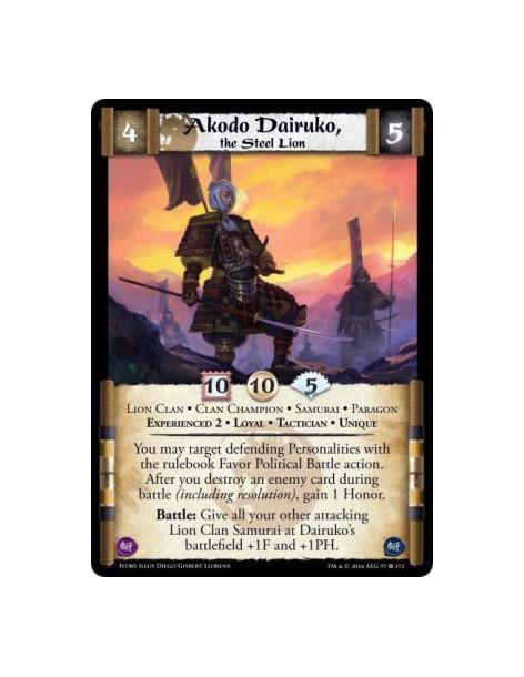 Akodo Dairuko, the Steel Lion Exp2  - Clan Champion • Experienced 2 • Lion Clan • Loyal • Paragon • Samurai • Tactician • Unique