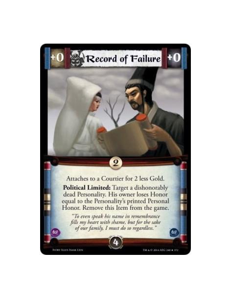Record of Failure  -                       Attaches to a Courtier for 2 less Gold. Political Limited: Target a dishonorably dead