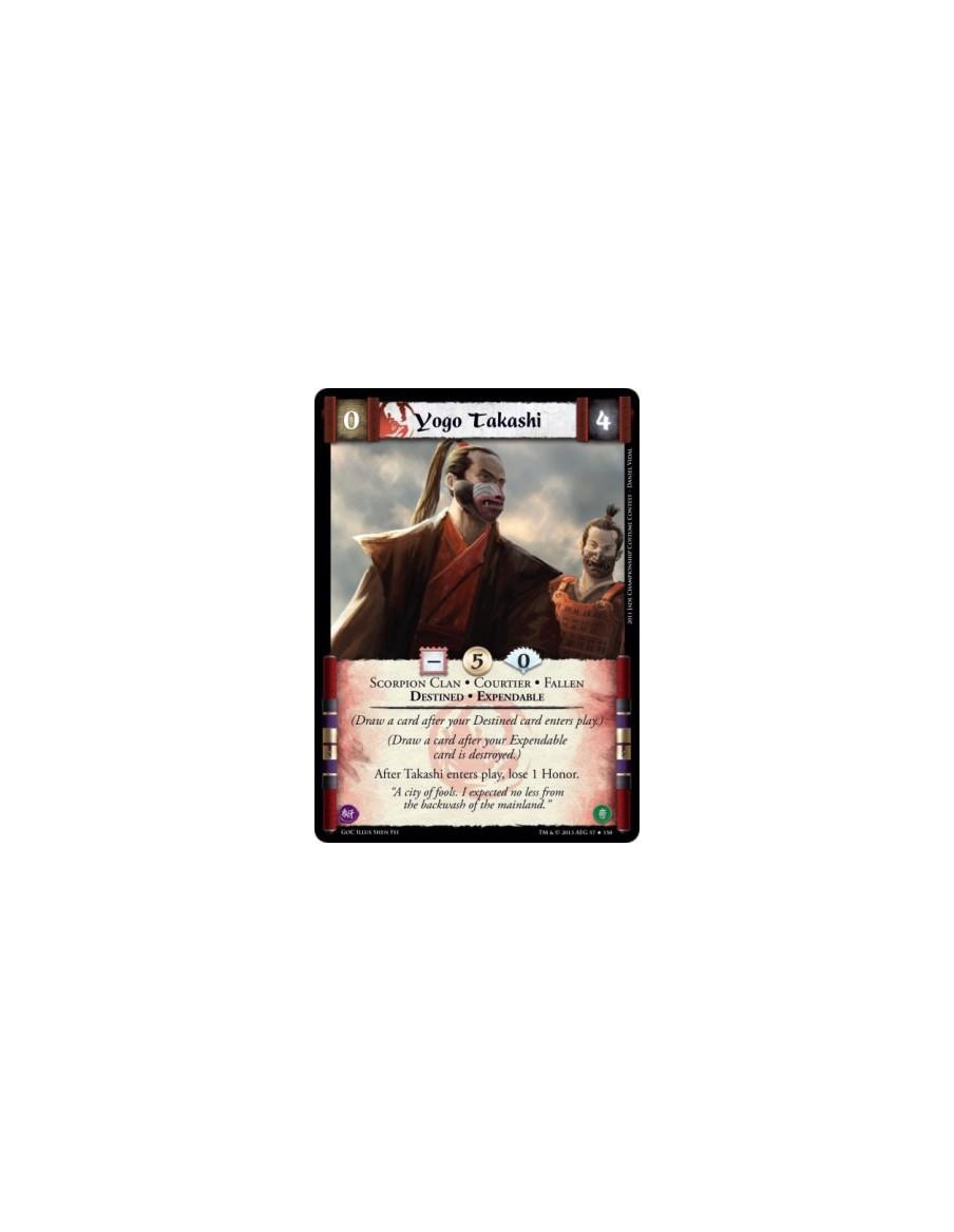 Yogo Takashi  - Scorpion Clan • Courtier • Fallen • Destined • Expendable(Draw a card after your Destined card enters play.)(Dra