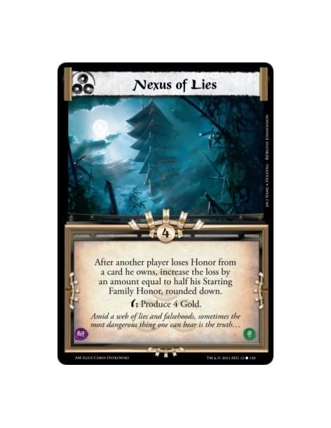 Nexus of Lies  - After another player loses Honor from a card he owns, increase the loss by an amount equal to half his Starting
