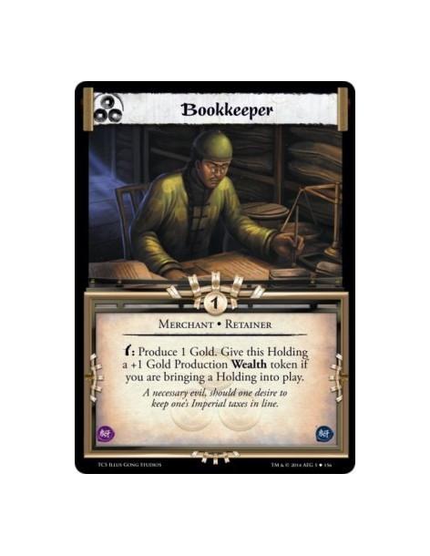Bookkeeper  - Merchant • Retainer        w: Produce 1 Gold. Give this Holding a +1 Gold Production Wealth token if you are bring