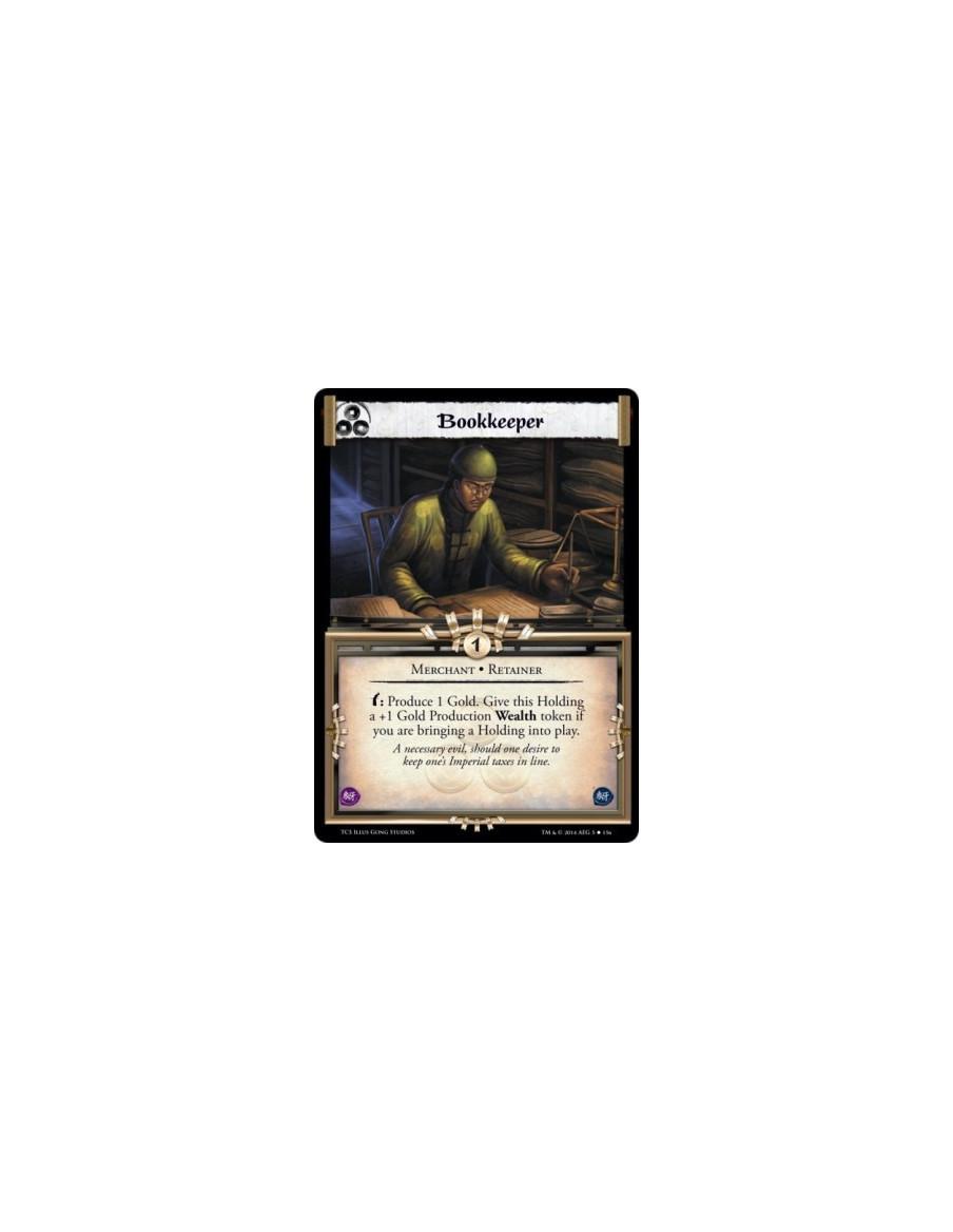 Bookkeeper  - Merchant • Retainer        w: Produce 1 Gold. Give this Holding a +1 Gold Production Wealth token if you are bring