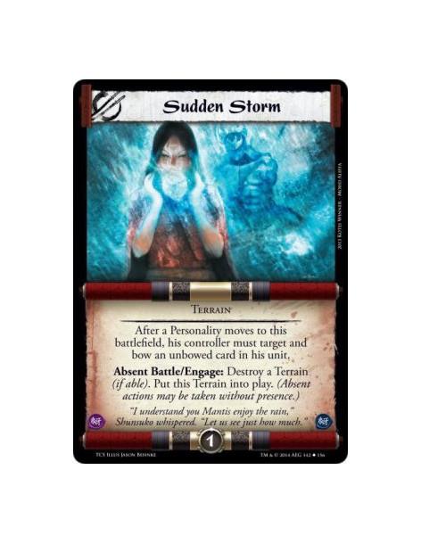Sudden Storm  - TerrainAfter a Personality moves to this battlefield, his controller must target and bow an unbowed card in his
