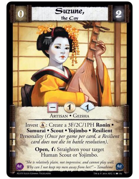 Suzune, the Coy  - Artisan • GeishaInvest 4: Create a 3F/2C/1PH Ronin • Samurai • Scout • Yojimbo • Resilient Personality (Once