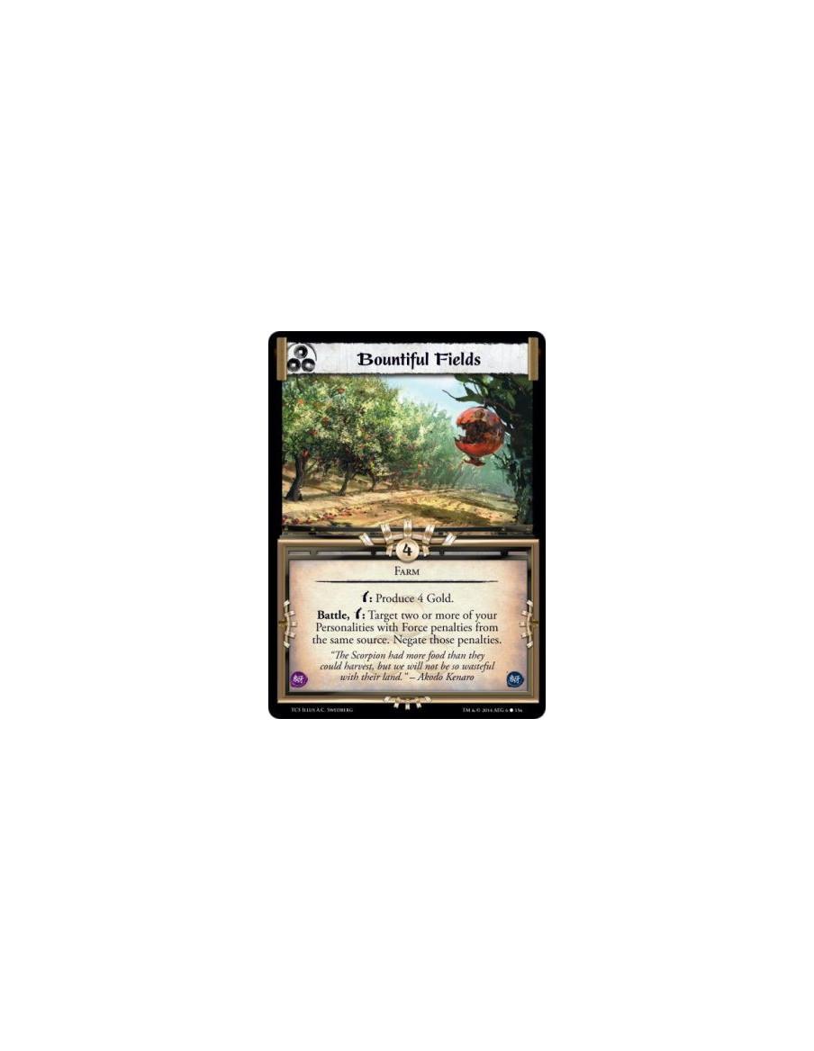 Bountiful Fields  - Farm        w: Produce 4 Gold.Battle, w: Target two or more of your Personalities with Force penalties from 